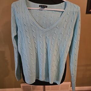 New York & Company Light Blue Cable V-Neck Sweater